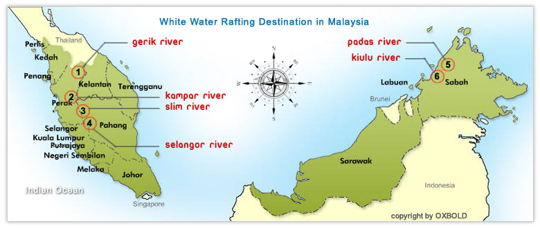 Map of White Water Rafting Destination Malaysia