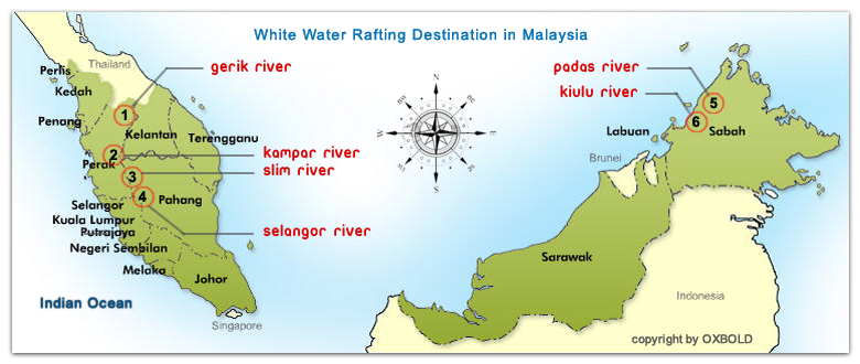 Map of White Water Rafting Destination Malaysia